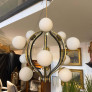 IQ4686 MODERN BRASS AND WHITE GLASS 12 LIGHTS CHANDELIER