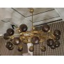 IQ3706 MID-CENTURY MURANO GLASS & BRASS CHANDELIER, 1950S