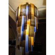 IQ3707 MID-CENTURY ROUND ART GLASS COLORED CHANDELIER, 1950S