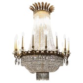 IQ3709 1920S CRYSTAL BRONZE EMPIRE CHANDELIER NYC PALACE HOTEL LOBBY