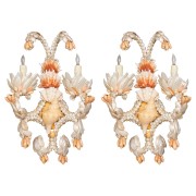 IQ3746 PAIR OF CUSTOM SHELL TWO-LIGHT ELECTRIFIED SCONCES