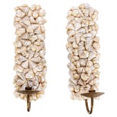 IQ3747 PAIR SHELL DECORATED GILT CANDLE SCONCES AFTER TONY DUQUETTE