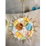 IQ3855 ITALIAN CONTEMPORARY BRASS & PASTEL MURANO GLASS SPUTNIK ROUND SPHERE CHANDELIER