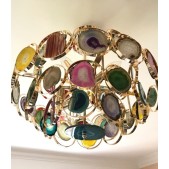 IQ3864 MULTI COLOR AGATE SLICE CHANDELIER WITH BRASS ENCLOSURE