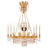 IQ4199 BALTIC 19TH CENTURY NEO-CLASSICAL ST. ORMOLU, CRYSTAL AND GLASS CHANDELIER