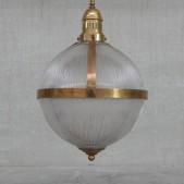 IQ4288 VINTAGE BRASS AND GLASS HOLOPHANE STYLE PENDANT LAMP