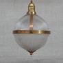 IQ4288 VINTAGE BRASS AND GLASS HOLOPHANE STYLE PENDANT LAMP