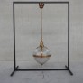IQ4288 VINTAGE BRASS AND GLASS HOLOPHANE STYLE PENDANT LAMP
