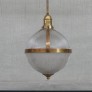 IQ4288 VINTAGE BRASS AND GLASS HOLOPHANE STYLE PENDANT LAMP
