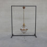 IQ4288 VINTAGE BRASS AND GLASS HOLOPHANE STYLE PENDANT LAMP