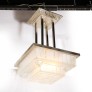 IQ4298 ART DECO CHANDELIER IN SKYSCRAPER FROSTED GLASS & SILVERED BRONZE SIGNED SABINO
