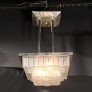 IQ4298 ART DECO CHANDELIER IN SKYSCRAPER FROSTED GLASS & SILVERED BRONZE SIGNED SABINO