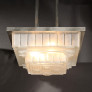 IQ4298 ART DECO CHANDELIER IN SKYSCRAPER FROSTED GLASS & SILVERED BRONZE SIGNED SABINO