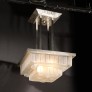 IQ4298 ART DECO CHANDELIER IN SKYSCRAPER FROSTED GLASS & SILVERED BRONZE SIGNED SABINO