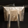 IQ4298 ART DECO CHANDELIER IN SKYSCRAPER FROSTED GLASS & SILVERED BRONZE SIGNED SABINO