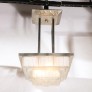 IQ4298 ART DECO CHANDELIER IN SKYSCRAPER FROSTED GLASS & SILVERED BRONZE SIGNED SABINO
