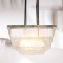 IQ4298 ART DECO CHANDELIER IN SKYSCRAPER FROSTED GLASS & SILVERED BRONZE SIGNED SABINO
