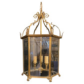 IQ4352 WONDERFUL VAUGHAN BRASS BRONZE GLASS PANEL HEXAGON ENGLISH REGENCY LANTERN