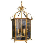 IQ4352 WONDERFUL VAUGHAN BRASS BRONZE GLASS PANEL HEXAGON ENGLISH REGENCY LANTERN