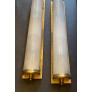 IQ4353 WONDERFUL LARGE PAIR VINTAGE VAUGHAN BRONZE CURVED FROSTED GLASS LANTERN SCONCES