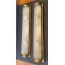 IQ4353 WONDERFUL LARGE PAIR VINTAGE VAUGHAN BRONZE CURVED FROSTED GLASS LANTERN SCONCES