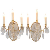 IQ4495 PAIR OF 19TH CENTURY ITALIAN NEOCLASSICAL CRYSTAL MEDALLION BACK SCONCES