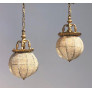 IQ4496 PAIR BELLE EPOQUE BRONZE AND BEADED CRYSTAL SPHERE CHANDELIERS