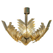PS2469 MURANO GLASS PALM LEAVES AND BRASS CHANDELIER
