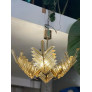 PS2469 MURANO GLASS PALM LEAVES AND BRASS CHANDELIER