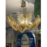 PS2469 MURANO GLASS PALM LEAVES AND BRASS CHANDELIER