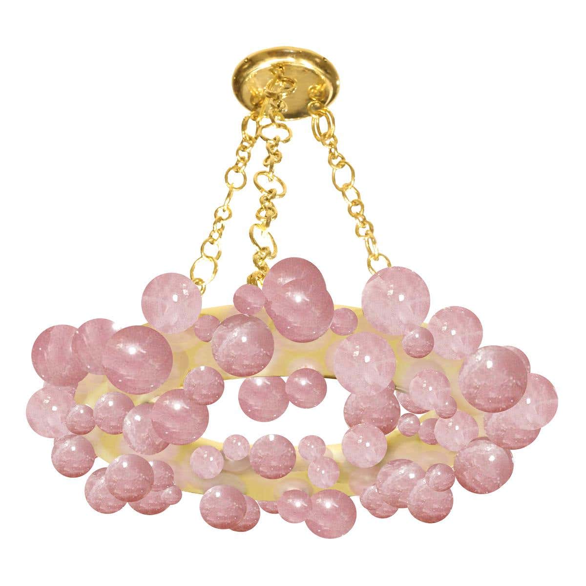IQ2494 PINK BUBBLE RING ROCK CRYSTAL CHANDELIER IQ2494 PINK BUBBLE RING ROCK CRYSTAL CHANDELIER