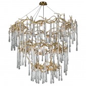 IQ2378 CRYSTAL HOLLYWOOD GOLD IRON 20 LIGHT GLASS CHANDELIER