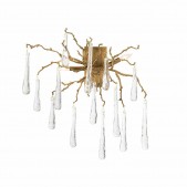 IQ2381 BRASS AND GLASS TEARDROP TWO-LIGHT WALL SCONCE.